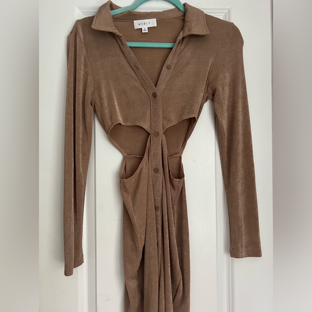 Brown collared Dress with Cut Outs